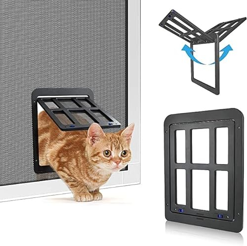TIIFFY Katzentür Haustiertür Katzenklappe Für Fliegengittertür Fliegengitter Mit Magnet Abschließbar Haustiertür Für Katzen,Hunde (Color : Black, Size : 34cm*44cm)