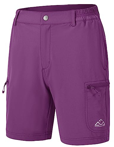donhobo Damen Sporthose Kurz Laufhose Cargo Shorts Bermuda Stretch Leichte Wanderhose Atmungsaktiv Quick Dry Fitness Kurze Hose (Lila rot, L)