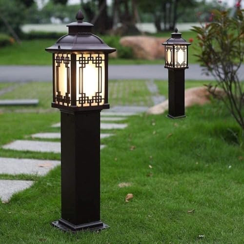 MODEBHD Chinesischer Stil Retro Outdoor IP65 Wasserdichte Rasenlampe Regenfeste Aluminiumsäule Scheinwerfer Außenvilla Terrasse Außenlandschaft Straßendurchgangsbeleuchtung Klassische antike Glastisch