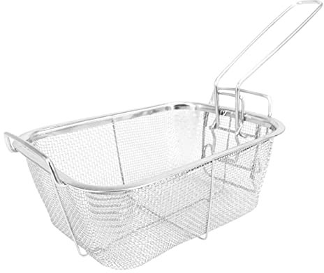 Panier à friteuse, panier à frites de 21,5 x 15 c , panier à frites de cuisine en acier inoxydable, panier à frites en maille avec poignée antidérapante, panier à friture longue durée, panier de