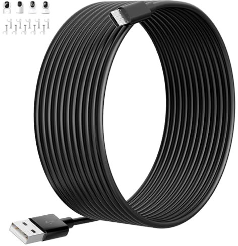 ACAGET 8M Câble de Charge USB vers Micro USB pour XIAOMI Camera 2K/Pro, Câbles d'extension d'alimentation de Caméra de Sécurité pour XIAOMI MI/YI/Cloud Camera,Wyze/Nest/Arlo Q/Furbo Dog Cam,Noir