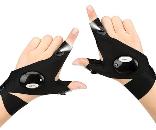 OAAO 1 Pair of Right and Left Handed Men's Waterproof Fishing Gloves with LED Light, for Dad and Grandpa, With Built-In Flashlight for Outdoor Activities