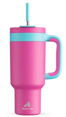 POWCAN 40 oz Tumbler with Handle, 2-in-1 Straw and Sip Lid, Leakproof, Dishwasher Safe, Insulated Stainless Steel Travel Coffee Mug, Keeps Cold for 34 Hours, Fits in Car Cup Holder (Barbie)