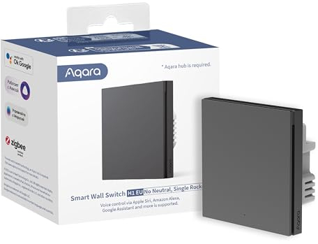 Aqara Smarter Lichtschalter H1 EU (ohne Neutralleiter, Einzelwippe), Ausgestattet mit Zigbee 3.0, Aqara Hub, Fernbedienungsschalter, Kompatibel mit Alexa, HomeKit, Google Assistant, IFTTT, Grau