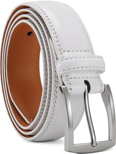 YOORAN Gürtel Herren,Weiß Ledergürtel Herren, 33 mm breit, Geeignet Für Herrenjeans und Anzüge，Länge kürzbar