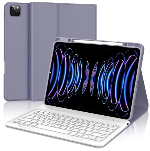 IVEOPPE Keyboard Case for iPad Pro 12.9-inch 6th, 5th, 4th, 3rd gen- Keyboard for iPad Air 13 inch 2024 M2, Case for iPad Pro 12.9 with Detachable Bluetooth Keyboard- QWERTY English Layout, Purple