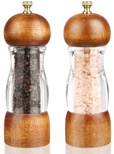 Jepsen Salt and Pepper Grinder Set,Spice Grinder refillable,Manual Wooden Salt and Pepper Mill Set with Adjustable Ceramic core Salt Grinder 2 Pieces