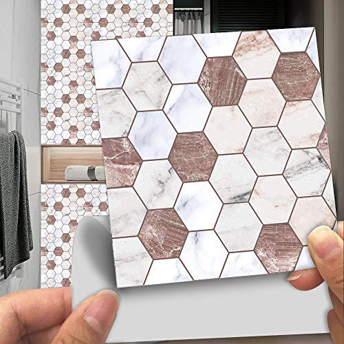 Fliesenaufkleber Braune Wabe Küchen Smart Tiles,Klebefliesen Küche Selbstklebende Fliesen,Wasserfest Küchenrückwand Fliesen Aufkleber,Klebefliesen Bad 10 PC(15x15cm)