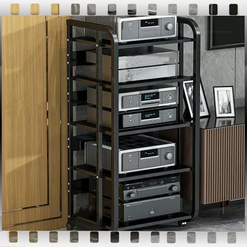 ZIUSFAC CD-Player Regal HiFi Audio-Tower AV-Medienständer 3/4/5-stöckiges Audioständer Mit Verstellbaren Regalen Audio-/Video-Ständer Entertainment-Center Regal(Black,5 Tier-high 109cm)