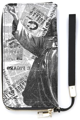 SEEKJOYS Damen-Geldbörse, violett, Schmetterlings-Motiv, Kartenhalter, Clutch, stilvolle Geldbörse mit Handgelenkschlaufe, lange Damen-Geldbörse für Mädchen, Vintage Zeitungsmagazin, 20x10.5cm