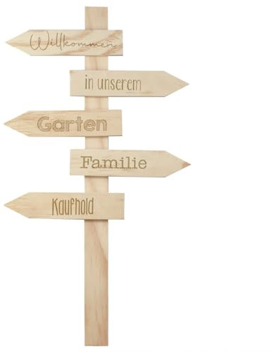 Herz & Heim® Wegweiser Holzschild als schickes Deko Geschenk für verschiedene Anlässe, personalisierte Gravur (5 Zeilen Wunschtext)