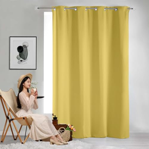 GAIFNAG Vorhang Verdunkelung Blickdicht Gardinen 250 x 240 cm Wohnzimmer Lärmschutz/Kälteschutz Warm Gardinen Gestreift Transparent für Hochzeit Fenster Wohnzimmer, Gelb