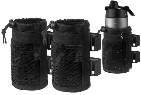[2 Pack] Cup Holder for Bike,Scooter and Wheelchair,Water Bottle Holder for Walker,Golf Cart and Beach,Universal Drink Holder Accessories with Net Pocket and Cord Lock