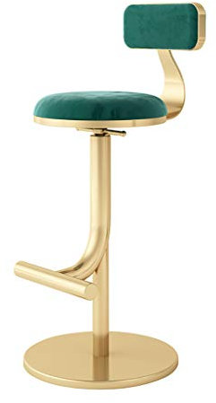 Moderno taburete de bar de altura ajustable con respaldo de terciopelo para encimera de cocina con patas doradas, color verde y rojo