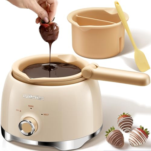 LUSHYUM Chocolate Melting Pot Candy Melts Melter with 2 Insert Pots and Spatula, 4 Cups Capacity Warmer Machine, Ideal Dipping Tool Kitchen Supplies for Making Cake Pop Covered Strawberries Fondue
