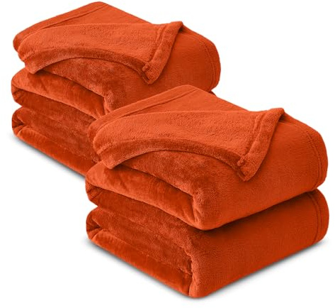 Hafaa Fleece Blanket Throw King Size XXL Pack of 2 - Fluffy Soft Warm Versatile Extra Large Cosy Throws Blankets for Bed/Sofa/Couch, Rust, 230x270cm