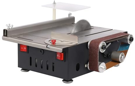 Mini Tischkreissäge mit Bandschleifer, 200 W Multifunktionale Tragbare Präzisions Tischsäge mit 4 Sägeblätter für Holzbearbeitung