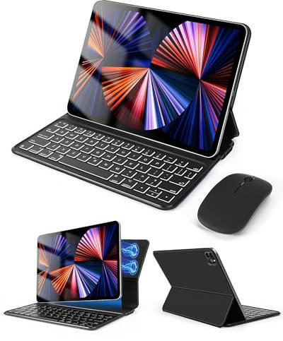 SOPPY Slim Keyboard Case with Mouse, Compatible for iPad Air 11-inch (M3 2025 / M2 2024) & Air 4th/5th Gen & iPad Pro 11 inch (1st/2nd/3rd/4th Gen), Smart Keyboard Folio, Ultra Slim, QWERTY UK Layout