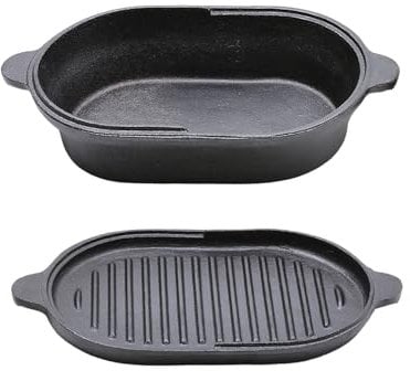 Warmiehomy 2 in 1 Cast Iron Pot,2L Oval Dutch Oven with Lid,Non-stick Skillet Pan and Pot Set for Cooking Baking Frying,23cm