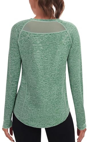 Wayleb UV Shirt Damen Langarm Sportshirt Rundhals Mesh Training | UV Sonnenschutz, Luftiger Rückeneinsatz, Weiches Stretchgefühl, Yoga, Laufen, Outdoor, Fitness