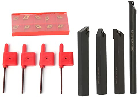 Telituny Drehmeißel Set 12mm, 18 Stk Bohrstange Schaftdrehmaschine Drehwerkzeughalter, CNC Drehmeißel Set mit 10 DCMT070204 Hartmetall-Wendeschneidplatten 4 Schraubenschlüssel
