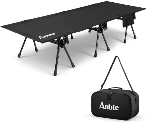 Anbte Campingbett Ultraleichtes Feldbett 190x70cm, Aluminiumrohr, Schwarz | Klappbett in 2 Höhenverstellbar 16/42cm, 180kg Belastbar, mit Tragetasche für Reisen Strand Büro In-und Outdoor