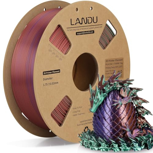 LANDU Silk PLA Filament Tricolor Silk PLA Filament 1,75mm 1kg 3D Drucker Filament 3 Color Silk Hochglänzende Oberfläche Maßgenauigkeit +/-0.02mm,Silk Grün Lila Kupfer