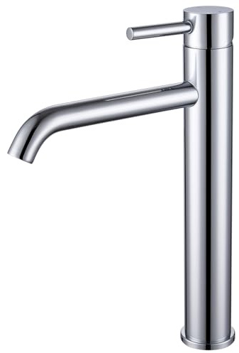 HanCrobiyx Mitigeur Lavabo Vasque à Poser, Robinet Salle de Bain, Robinet Lavabo Haut pour Vasque, Acier Inox, Chaud et Froid Réglable, Chromé, Hauteur du Bec 194 mm