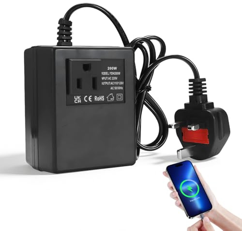 200W Step Down Power Voltage Converter, HOVCEH Step Down Transformer 220V/240V to 110V/120V, Voltage Converter USA To UK, Intelligent Efficient Power Adapter for Travel Hotel