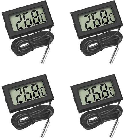 Digital Thermometer 4 Pack, Aquarium Thermometer with LCD Display, Waterproof Temperature Probe for Fridge, Fish Tank, and pond (Black)