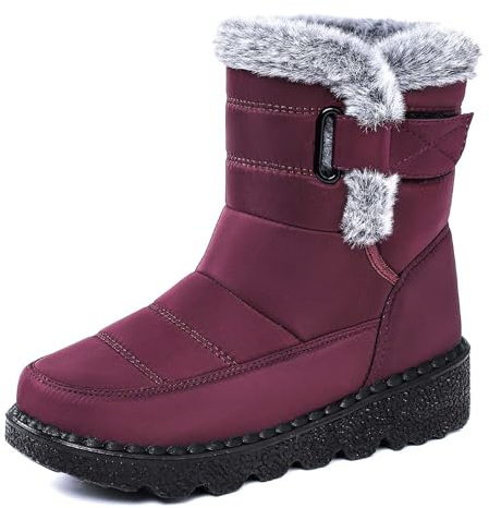 Stivali da Neve Donna Invernali Impermeabili Pelo Calde con Bassi e Strappo Stivaletti Dopo Sci Antiscivolo Scarpe Neve Antinfortunistiche Sneakers Eleganti Casual per Montagna Trekking,Rosso,37