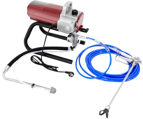 Airless Farbspritzgerät,Airless Sprühgerät Wandfarbe,1800W Farbspritzgerät,1,8L/Min Edelstahl-Pumpe,Für Streifenfreies Innenwand Und Außenwand Ergebnis,9M Schlauch 250Mm Sprühbreite,Rot 14Kg Leicht