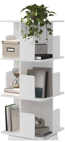 ML-Design Drehbares Bücherregal Kinder mit 3 Ebenen & 12 Fächer, Weiß, 40x94x40 cm, Standregal freistehend, Drehregal 360 Grad, Spielzeugregal Dekoregal, Lagerregal für Wohnzimmer, Büro & Kinderzimmer