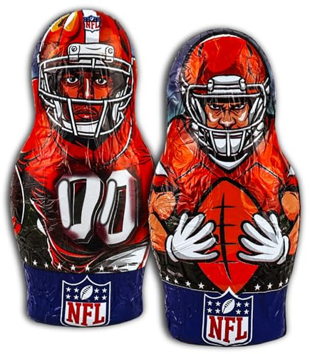 2 er Pack NFL Schokolade Hohlfiguren mit Überraschung 2 x 80g Hohlfiguren aus Milchschokolade
