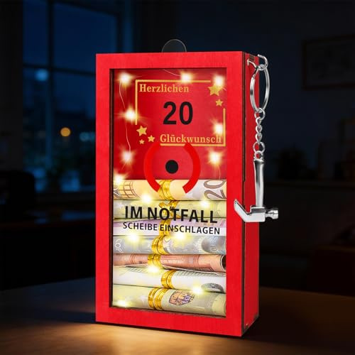 TUZELIYA LED Geldgeschenke 20. Geburtstag - 20 Geburtstag Junge & Mädchen | Lustige Notfallbox Geschenke mit Hammer und Lichterkette - Personalisierte Geschenke für Geld,Kreative DIY