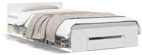 HFXHIJXQ Einzelbett Weiß 90x200 cm mit Bettschublade Modernes Bettgestell aus Holzwerkstoff Stauraum Schlafzimmer Jugendzimmer Gästezimmer für 90x200 Matratze