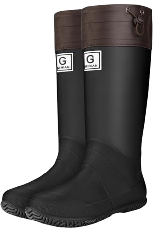 Maskjuwio Botas Wellington para mujer y hombre, botas de agua con cordón ajustable, botas altas de neopreno para festivales, suela suave, botas impermeables para exteriores, botas de jardín