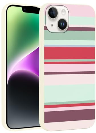 Phoona Custodia per iPhone 15 6.1, Cover Cellulare con Estetica Disegni Righe Rosse,Rosa Marroni,Custodie Case Antiurto Protettiva Antipolvere, Bianco Avorio per Donne Ragazze