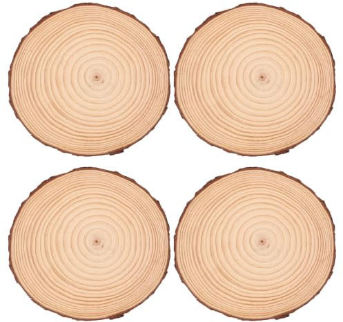 Artibetter 4 rondelles de Bois Brut - Rondelles de Bois Naturel pour centres de Table, décoration de Mariage, Loisirs créatifs, projets DIY - Décoration de Table Rustique pour Peinture, fêtes et