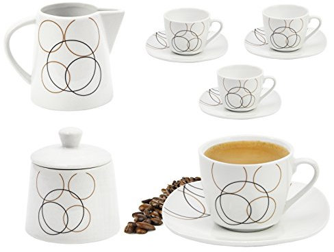 Van Well Service à café 10 pièces - 4 tasses à café avec 4 soucoupes + pot à lait et sucrier blanc - Différents décors au choix - Décor : look