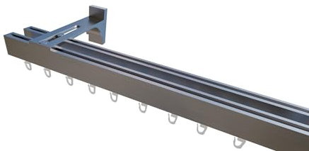 indeko BERN, eckige Gardinenschiene mit Innenlauf aus Aluminium auf Maß, 2-Lauf, edelstahloptik, Komplettset mit Zubehör