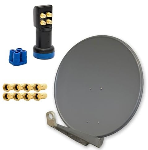 Premium X DELUXE80 Sat Anlage 80 cm Alu Anthrazit Quad LNB LED Digital Komplett FULLHD 3D 4 Teilnehmer Satellitenschüssel 4K
