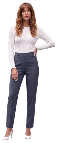 Roman Straight Leg Stretch Trousers for Women UK Ladies Work Office Smart Suit Pants Slacks Cigarette Tailored High Elasticated Waist Ankle Grazer Slim Angela