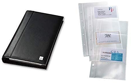 Sigel VZ204 Visitenkarten-Ringbuch für 160 Karten, aus Nappaleder, mit 20 Sichthüllen und Register A-Z & VZ350 Hüllen für einreihige Visitenkarten-Ringbücher VZ300 und VZ204, für 80 Karten, 10 Stück
