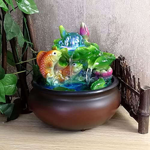 Mini Fuentes de Agua para Interiores con Fuente de Escritorio Feng Shui Lucky Fish para decoración de Escritorio en el hogar (Enchufe de la UE 220-240V)