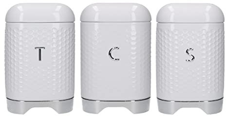 Lovello Kitchen Storage & Organisation, Coffee, Sugar, Tea, Textured 3 Canister Set, Gift boxed