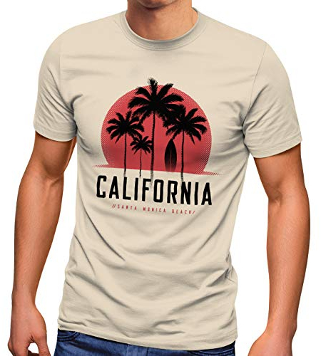 Neverless® Herren T-Shirt California Palmen Santa Monica Beach Sommer Sonne Fashion Streetstyle Natur XL