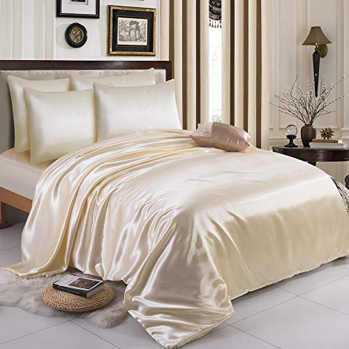 ZIMEL HOMES 6 piece-Satin sheets Soft bedding shiny silky bedding sets - duvet cover, Fitted sheet set, 4 pillowcases, complete bed sheet set