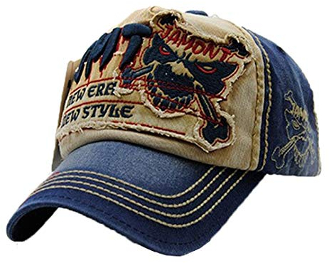 QICHEN Basecap Herren Vintage Distressed Baseball Cap Trucker Hat Freizeit Kappe (Blau)
