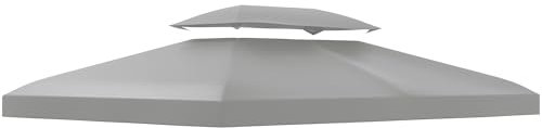 Outsunny 3x4m Gazebo Canopy Replacement, 2 Tier Top Roof UV Cover Garden Patio Outdoor Sun Awning Shelters, Light Grey (TOP COVER ONLY)
